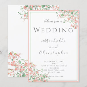 Botanisches Rosa und grünes Boho Hochzeit Einladung