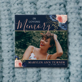 Botanisches Rosa und Marineflorale Elegantes Denkm Button