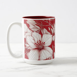 Botanisches Rot-Weiß-Blume-Muster Zweifarbige Tasse