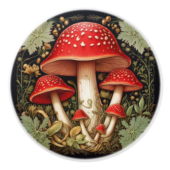 Botanisches Rotes Amanita Muskaria 3D-Effekt Pilz Keramikknauf (Vorderseite)
