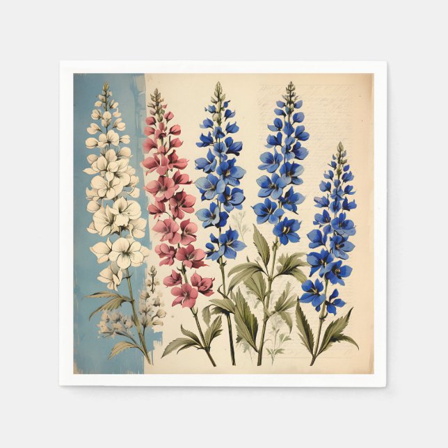 Botanisches Rustikales Delphinium Serviette (Vorderseite)