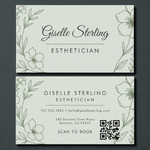 Botanisches Salbeigrün QR-Code Esthetikerin Floral Visitenkarte