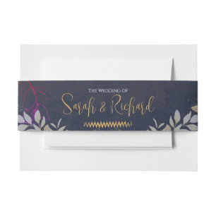 Botanisches Samt-Hochzeit der Marine und Gold Einladungsbanderole