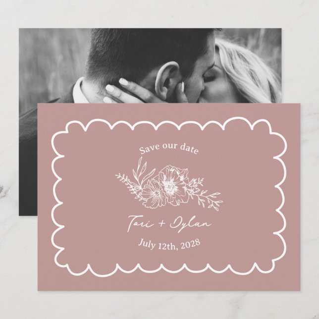 Botanisches Save the Date aus Blumenrosa Foto (Vorne/Hinten)