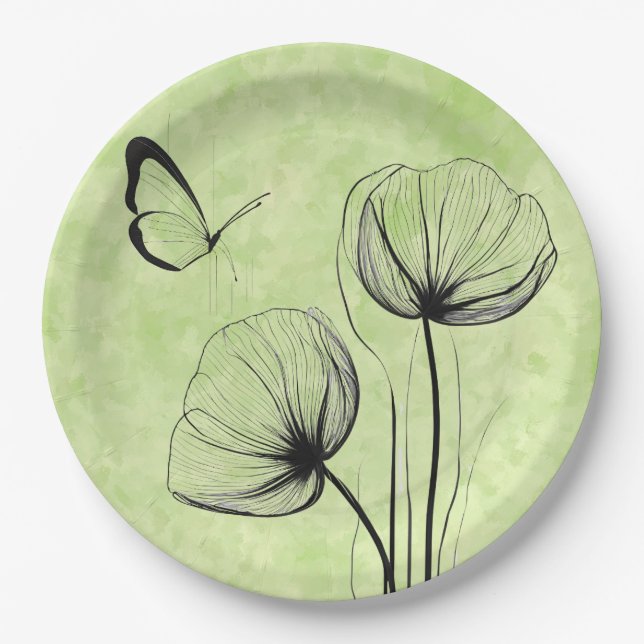 Botanisches Schmetterlingspapier Minimalistische B Pappteller (Vorderseite)
