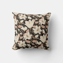 Botanisches Schwarz-Beige-Lily-Floral-Muster