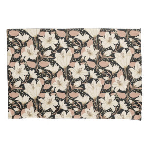 Botanisches Schwarz-Beige-Lily-Floral-Muster Kissenbezug