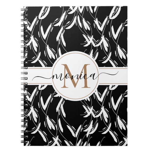 Botanisches Schwarz-Weiß-Blütengold Mit Monogramm Notizblock (Vorderseite)