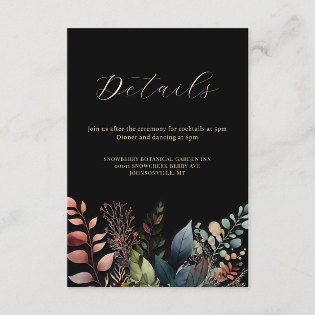 Botanisches Schwarzes Hochzeitswasser Begleitkarte (Vorderseite)