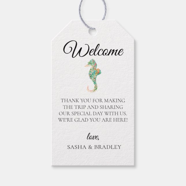 Botanisches Seepferd Hochzeitsnahrung Geschenkanhänger (Vorderseite)