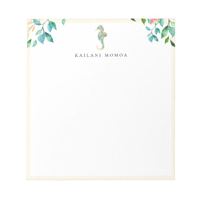 Botanisches Seepferd Sandy Beige Rahmen Notizblock (Vorderseite)