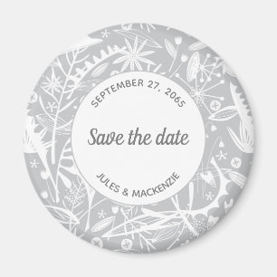 Botanisches Silbergraumuster Save the Date Magnet