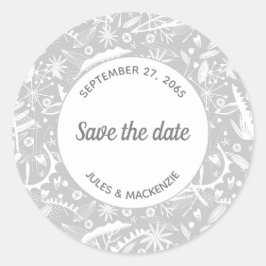 Botanisches Silbergraumuster Save the Date Runder Aufkleber