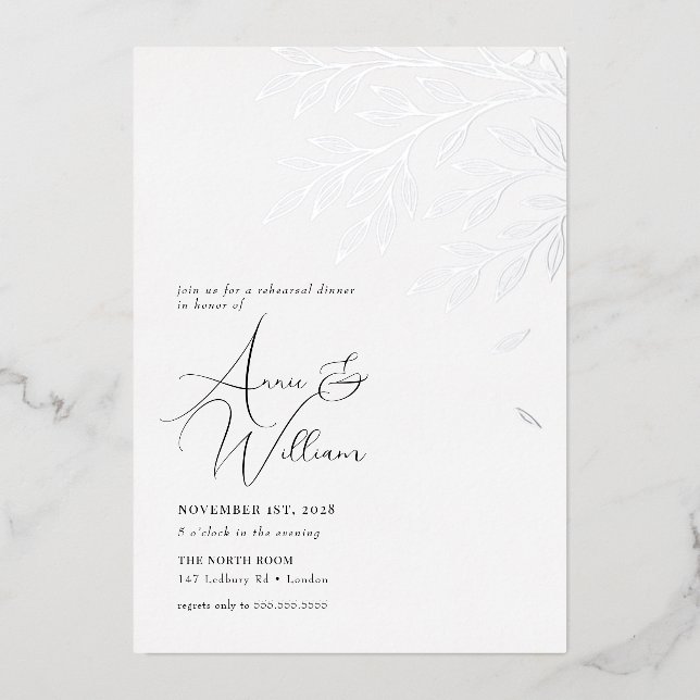 Botanisches Silver Leaf Probe Abendessen Folieneinladung (Vorderseite)