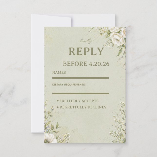 Botanisches Soft Sage RSVP Karte (Vorderseite)