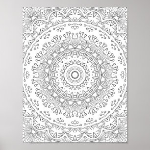 Botanisches Spitzen-Mandala-Muster zum Ausmalen Ku Poster