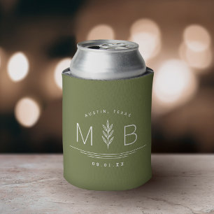 Botanisches Stem-Hochzeitmonogramm Olive Green Dosenkühler
