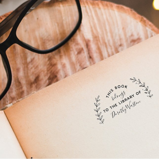 Botanisches Stylisches Bibliothekbuch Rustikales B Gummistempel (Von Creator hochgeladen)