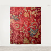 Botanisches Tapestes - Blumenmuster auf Rot