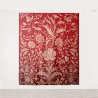 Botanisches Tapisserie - Goldene Blüte auf Rot