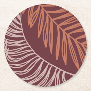 Botanisches Terracotta Palm Blätter rund um den U Runder Pappuntersetzer
