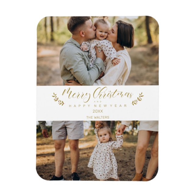 Botanisches Themed Christmas Custom Foto Script Magnet (Vertikal)