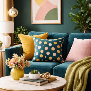 Botanisches Tief-Teal, Chartreuse und Blush-Polka- Kissen