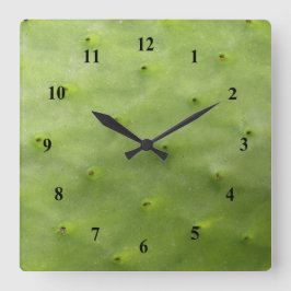 Botanisches tropisches grünes Kaktus-Foto Quadratische Wanduhr