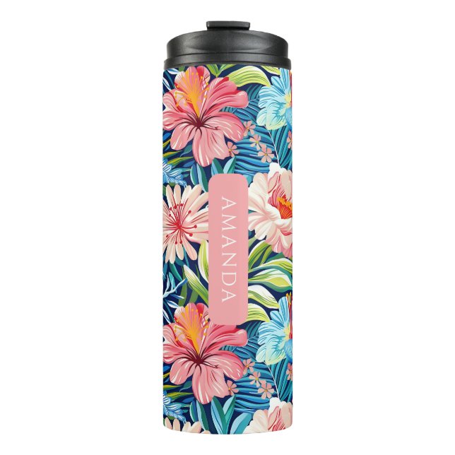 Botanisches tropisches Sommerblumenmuster Floral Thermosbecher (Vorderseite)