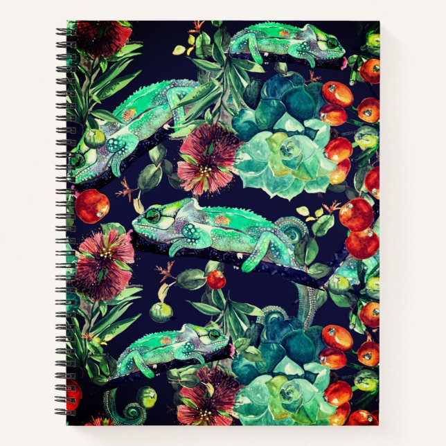 Botanisches und Chameleon Watercolor Art-Notebook Notizbuch (Vorderseite)