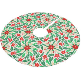 Botanisches Urlaubsmuster Holly und Poinsettia Polyester Weihnachtsbaumdecke