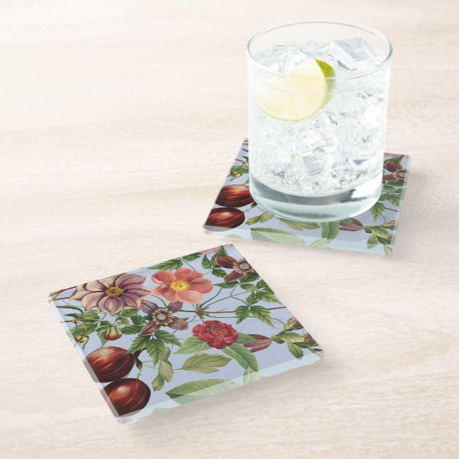 Botanisches Vintage-Design Glasuntersetzer (Schrägansicht)