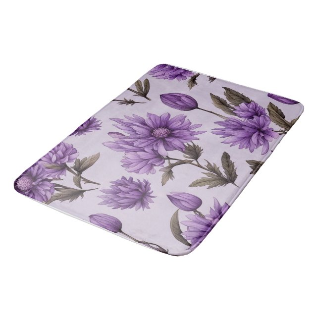 Botanisches violettes Blumenmuster Badematte (Schrägansicht)