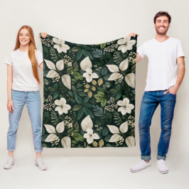 Botanisches Wald Blatt Weißes Blumenmuster Fleecedecke
