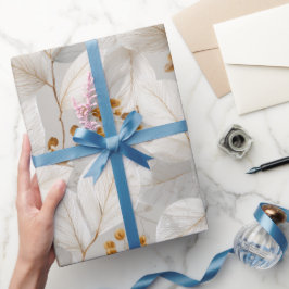 Botanisches Waldblatt Weißes Blumenmuster Geschenkpapier