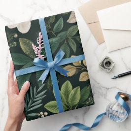 Botanisches Waldblatt Weißes Blumenmuster Geschenkpapier