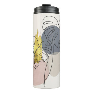 Botanisches Wandkunst-Set. Goldene Blattlinie Art Thermosbecher