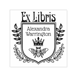 Botanisches Wappen Bee mit Crown Ex Libris Buchnam Permastempel