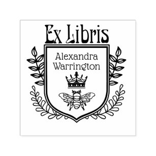 Botanisches Wappen Bee mit Crown Ex Libris Buchnam Permastempel