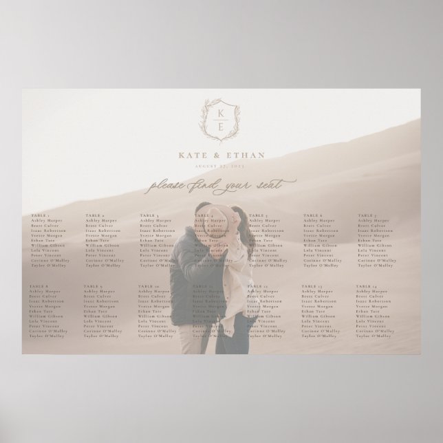 Botanisches Wappen-Foto Hochzeitstabelle Poster (Vorne)