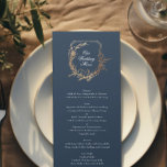 Botanisches Wappen Hochzeit der klassischen Seefah Menükarte<br><div class="desc">**Dieses Design ist Teil einer einzigartigen Suite und Sammlung; die Farbe des Textes und des Papiers ist anpassbar und ist Not Real Foil** - Klassisches Farbschema: Navy Blau, Weiß und Gold für ein raffiniertes Aussehen. - Blumen & Botanische Verzierungen: Romantische Gartenvibe. - Elegantes Script Monogram: Mit den Initialen des Paares....</div>