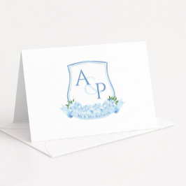 Botanisches Wappen-Hochzeit in Blau und Weiß Dankeskarte