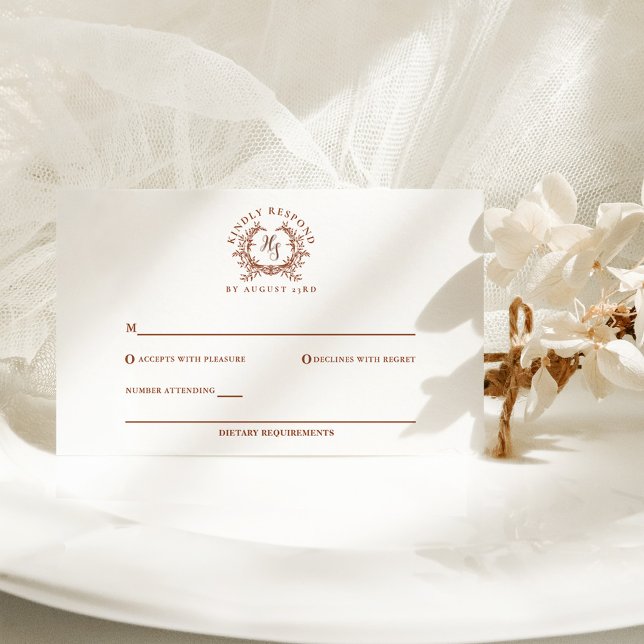 Botanisches Wappen-Hochzeit in elegantem Rustikale RSVP Karte (Von Creator hochgeladen)