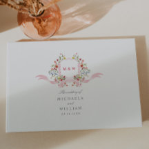 Botanisches Wappen Hochzeit in Rosa Wasserfarbe