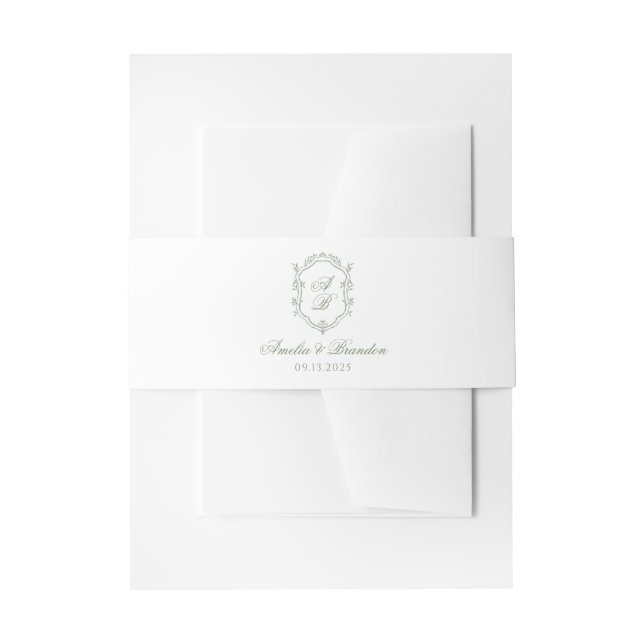 Botanisches Wappen mit grünem Leaf-Monogramm Einladungsbanderole (Vorderseite Beispiel)