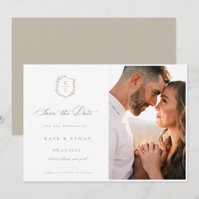 Botanisches Wappen Monogram Wedding Foto Save The Date (Vorne/Hinten)