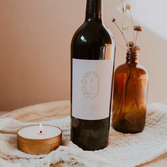 Botanisches Wappen Monogram Wedelweinlabel Weinetikett (Von Creator hochgeladen)