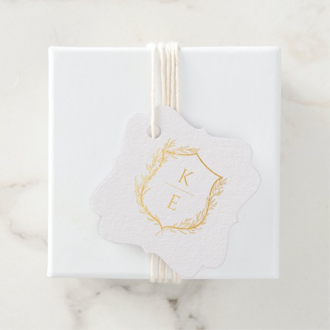 Botanisches Wappen Monogramm Hochzeit Geschenkanhänger (Mit Box)