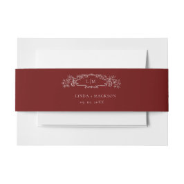 Botanisches Wappen-Monogramm-Hochzeit in Burgund Einladungsbanderole