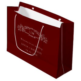 Botanisches Wappen-Monogramm-Hochzeit in Burgund Große Geschenktüte